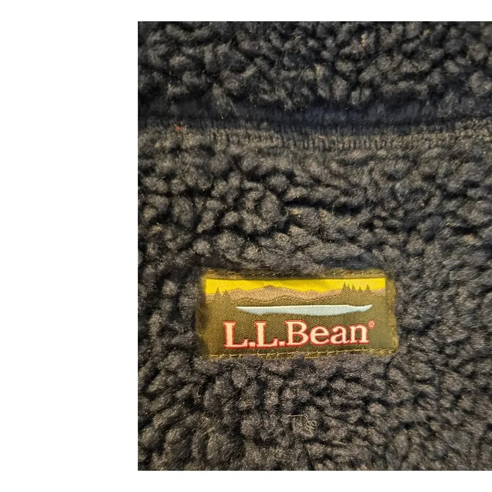 L.L. Bean Mens XL Mountain Pile Sherpa Fleece Vest Blue Red Full Zip Pockets